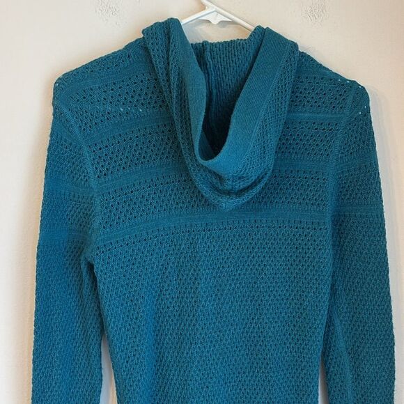 Title Nine Women’s long knit merino alpaca blend teal hooded sweater size small - Picture 8 of 9